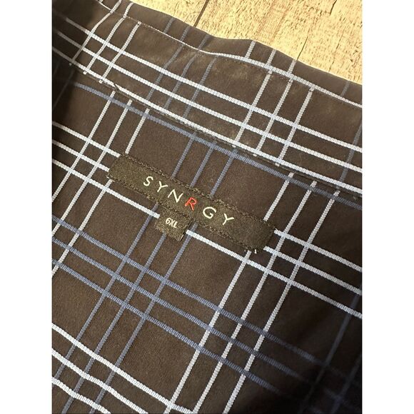 6XL SYNRGY Men’s Short Sleeve Collared Button Front Black Blue Striped Tshirt - Picture 5 of 6